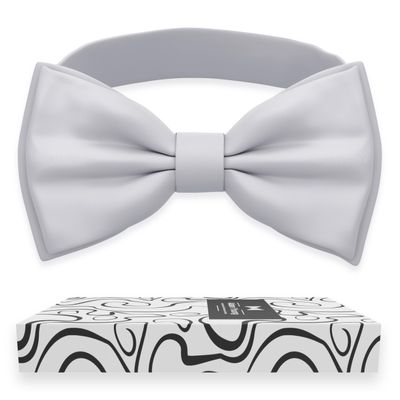Adam Young Boy's Light Gray Bow Tie Pre-Tied Style Formal Satin Classic Bowtie for Tuxedo Faux Silk (Medium, Silver Grey)
