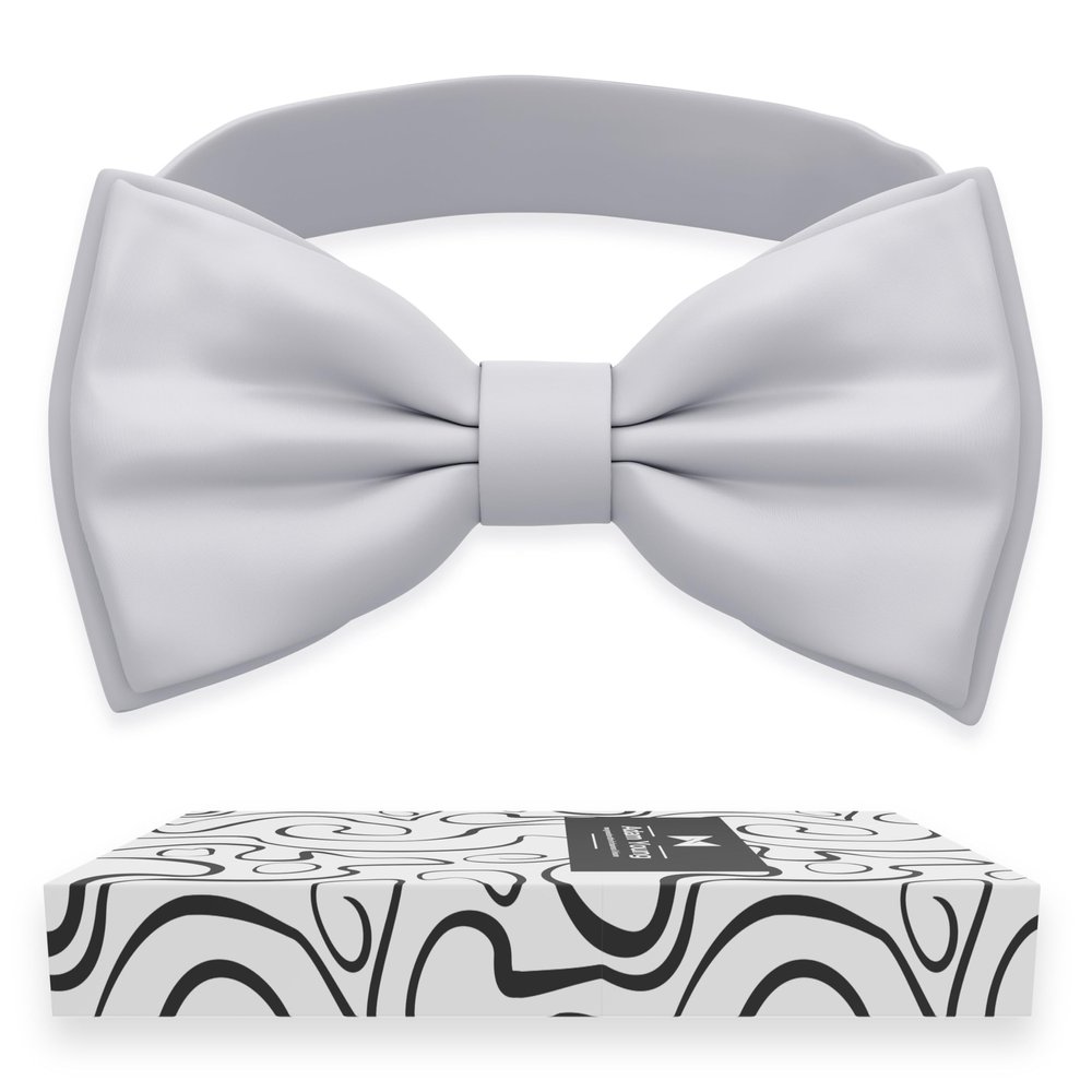 Adam Young Boy's Light Gray Bow Tie Pre-Tied Style Formal Satin Classic Bowtie for Tuxedo Faux Silk (Medium, Silver Grey)