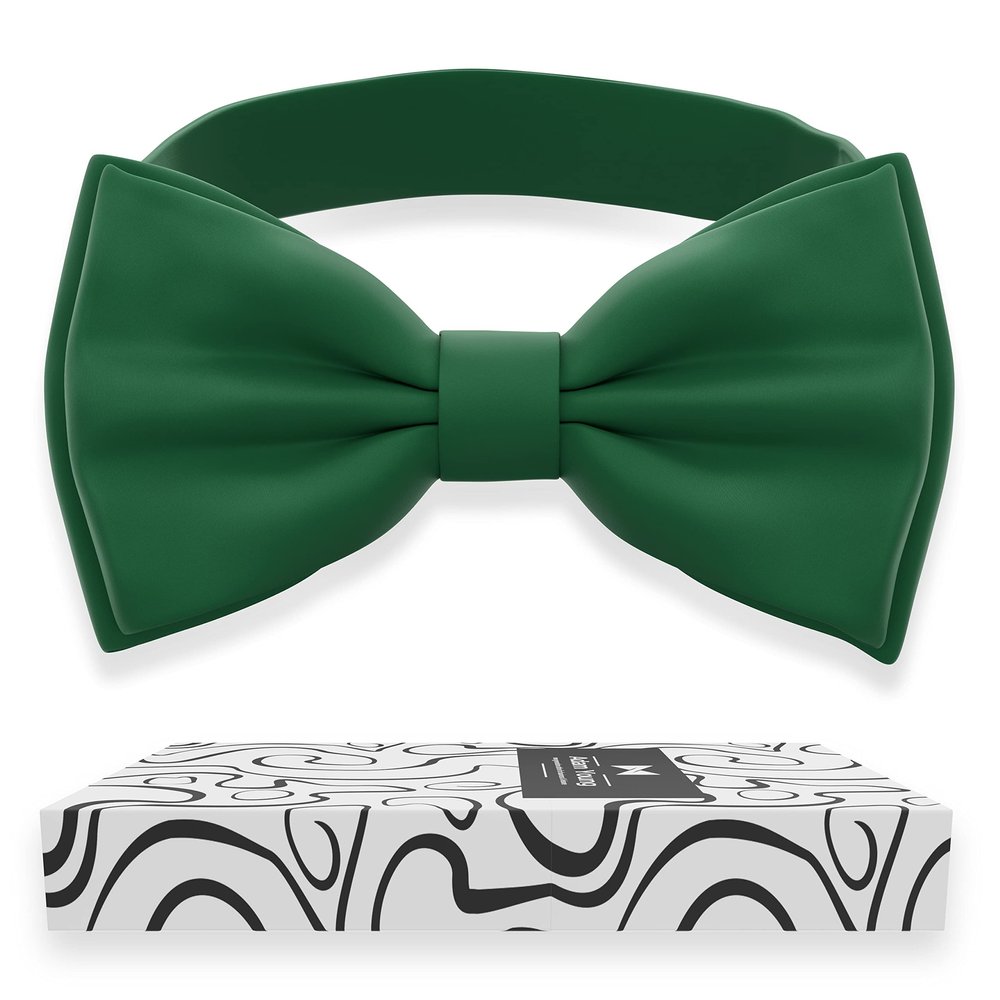 Adam Young Men's Emerald Green Bow Tie Pre-Tied Style Formal Satin Classic Bowtie for Tuxedo Faux Silk (Large, Juniper)