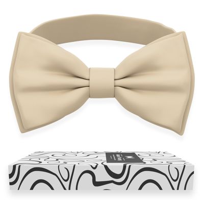 Adam Young Men's Beige Bow Tie Pre-Tied Style Formal Satin Classic Bowtie for Tuxedo Faux Silk (Large, Champagne)
