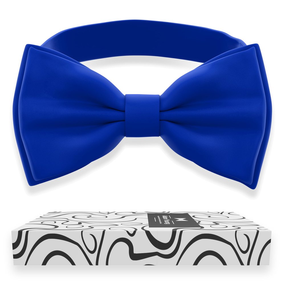 Adam Young Men's Electric Blue Blue Bow Tie Pre-Tied Style Formal Satin Classic Bowtie for Tuxedo Faux Silk (Large, Royal Blue)
