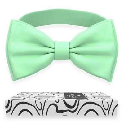 Adam Young Men's Green Mint Bow Tie Pre-Tied Style Formal Satin Classic Bowtie for Tuxedo Faux Silk (Large, Mint)