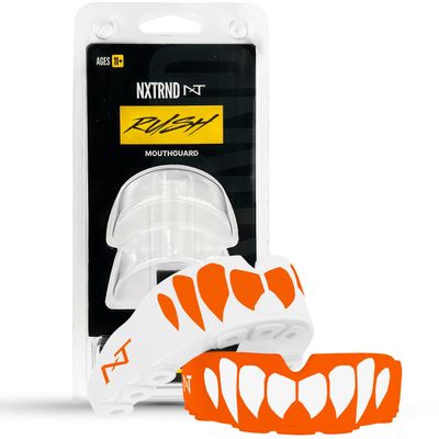 2 Pack Nxtrnd Rush Dual Layer Mouthguard, Custom Fit Sports Mouthpiece for Football, Boxing, MMA, Basketball, Hockey, Lacrosse, Youth & Adult (Orange)