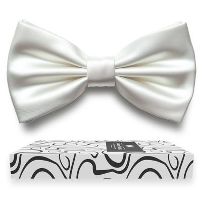 Adam Young Boy's White Bow Tie Pre-Tied Style Formal Satin Classic Bowtie for Tuxedo Faux Silk (Medium, White)
