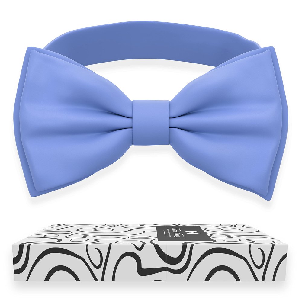 Adam Young Boy's Sky Blue Bow Tie Pre-Tied Style Formal Satin Classic Bowtie for Tuxedo Faux Silk (Medium, Light Blue)