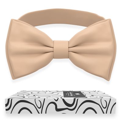 Adam Young Men's Beige Bow Tie Pre-Tied Style Formal Satin Classic Bowtie for Tuxedo Faux Silk (Large, Dune Beige)