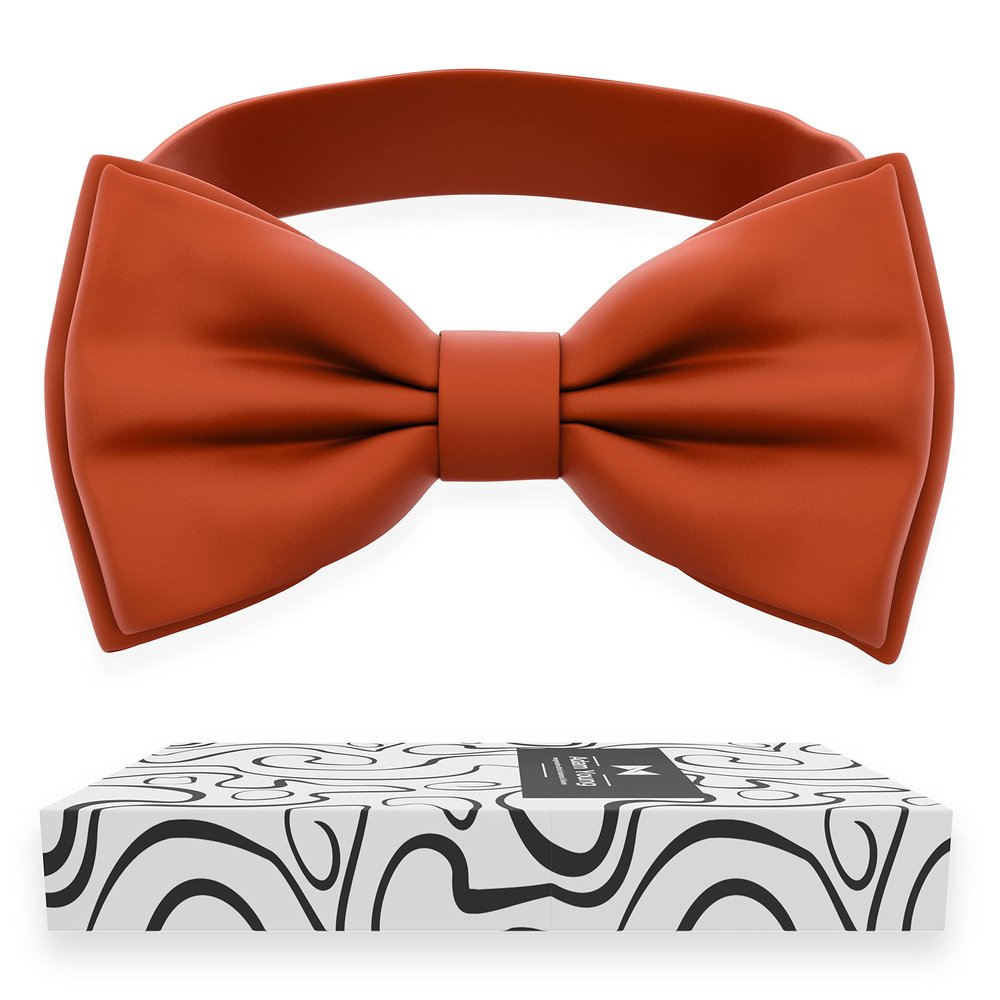 Adam Young Boy's Tiger Carrot Bow Tie Pre-Tied Style Formal Satin Classic Bowtie for Tuxedo Faux Silk (Medium, Burnt Orange)