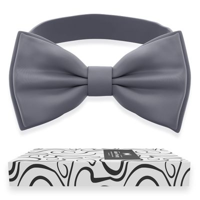 Adam Young Men's Gray Bow Tie Pre-Tied Style Formal Satin Classic Bowtie for Tuxedo Faux Silk (Large, Slate Grey)