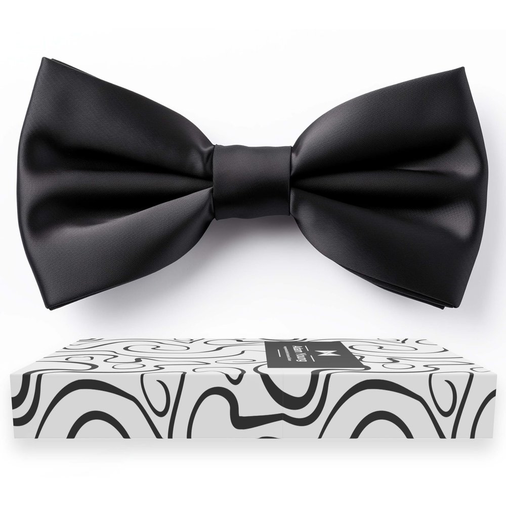 Adam Young Boy's Black Bow Tie Pre-Tied Style Formal Satin Classic Bowtie for Tuxedo Faux Silk (Medium, Black)