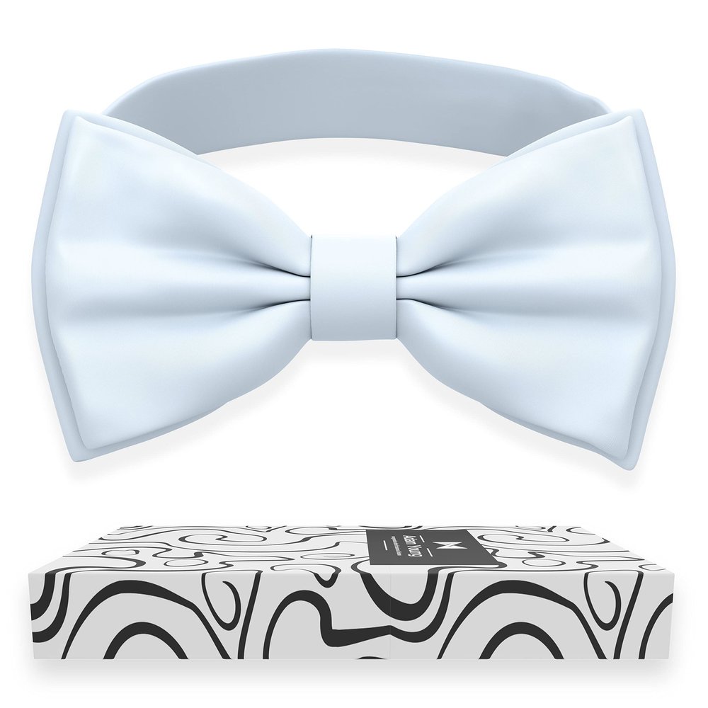 Adam Young Men's Light Blue Bow Tie Pre-Tied Style Formal Satin Classic Bowtie for Tuxedo Faux Silk (Large, Pastel Blue)