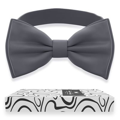 Adam Young Men's Gray Bow Tie Pre-Tied Style Formal Satin Classic Bowtie for Tuxedo Faux Silk (Large, Grey Fog)