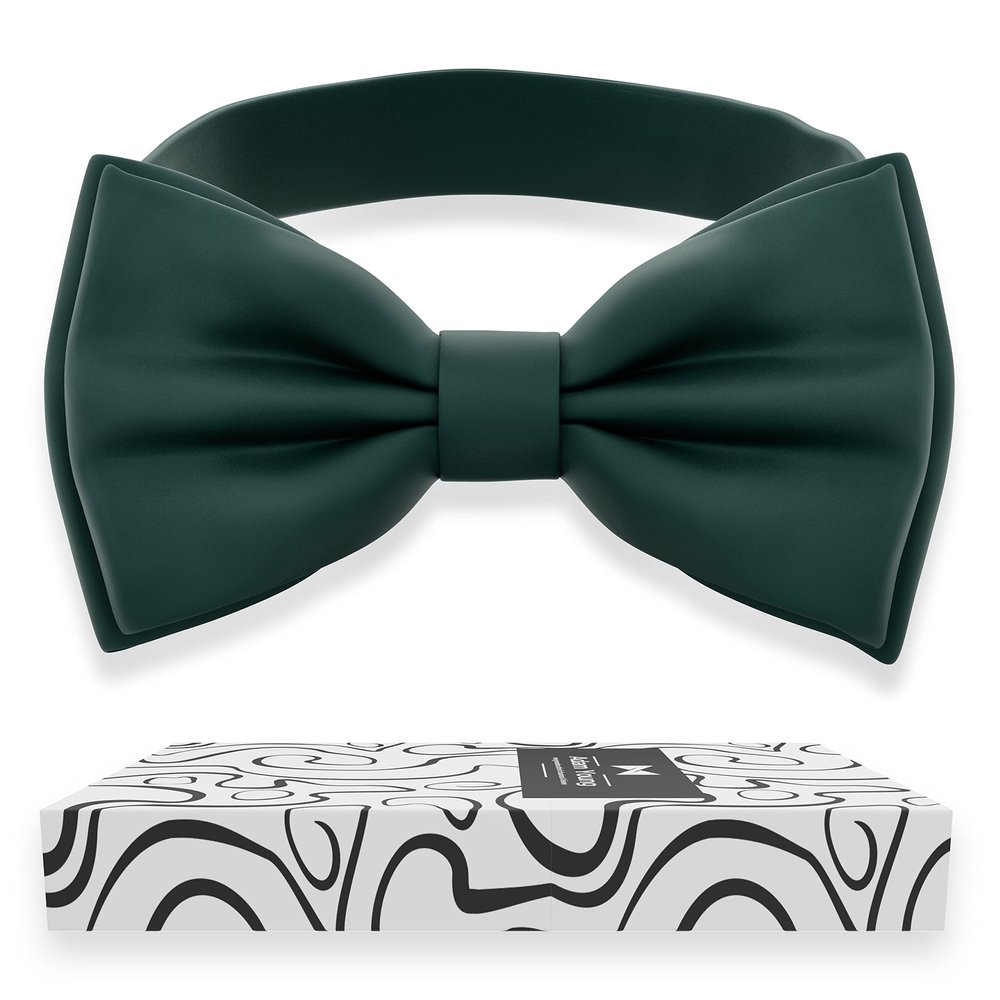 Adam Young Men's Hunter Green Bow Tie Pre-Tied Style Formal Satin Classic Bowtie for Tuxedo Faux Silk (Large, Dark Green)
