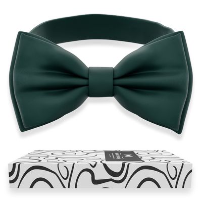 Adam Young Boy's Hunter Green Bow Tie Pre-Tied Style Formal Satin Classic Bowtie for Tuxedo Faux Silk (Medium, Dark Green)