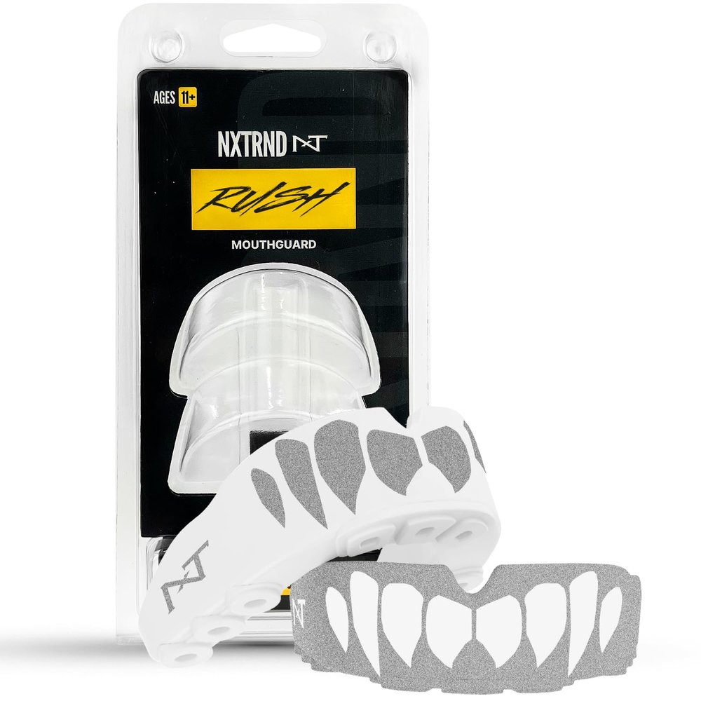 2 Pack Nxtrnd Rush Dual Layer Mouthguard, Custom Fit Sports Mouthpiece for Football, Boxing, MMA, Basketball, Hockey, Lacrosse, Youth & Adult (Silver)
