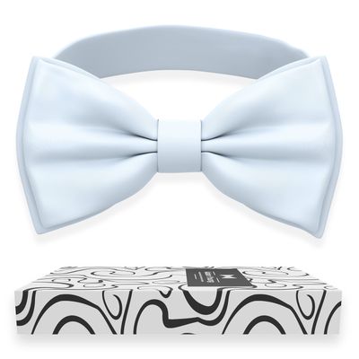 Adam Young Boy's Light Blue Bow Tie Pre-Tied Style Formal Satin Classic Bowtie for Tuxedo Faux Silk (Medium, Pastel Blue)