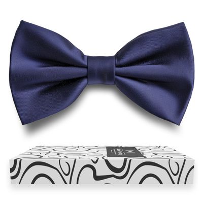 Adam Young Men's Navy Blue Bow Tie Pre-Tied Style Formal Satin Classic Bowtie for Tuxedo Faux Silk (Large, Navy Blue)