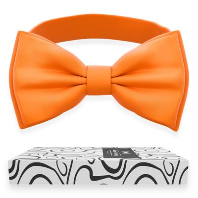 Adam Young Men's Burn Pumpkin Bow Tie Pre-Tied Style Formal Satin Classic Bowtie for Tuxedo Faux Silk (Large, Orange)