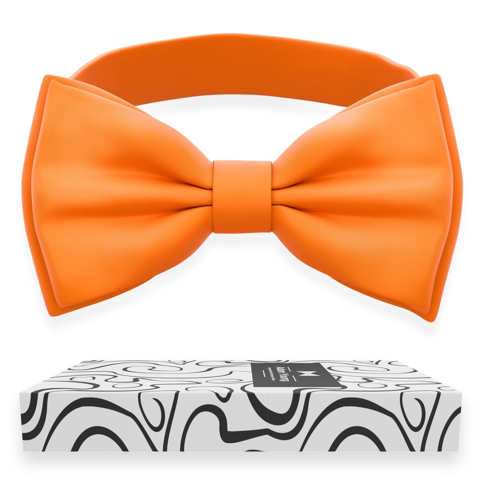 Adam Young Men's Burn Pumpkin Bow Tie Pre-Tied Style Formal Satin Classic Bowtie for Tuxedo Faux Silk (Large, Orange)