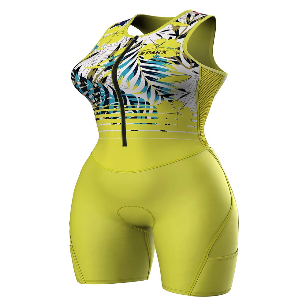 Sparx Women Triathlon Suit Tri Short Racing Cycling Swim Run (XL, Green Floral)