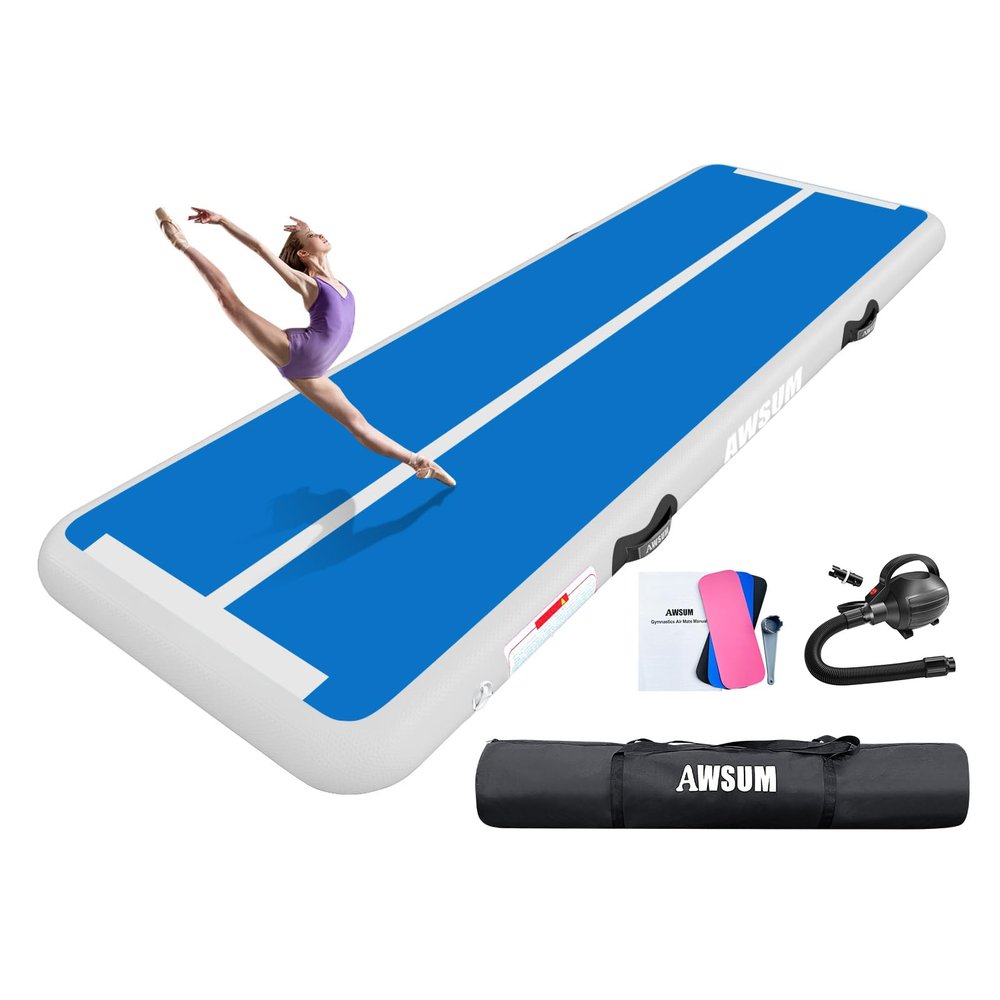 AWSUM 13ft Air Mat Tumbling Tracks 4 inches Thickness Inflatable Gymnastics Training Mat with Electric Air Pump for Gym/Water/Yoga