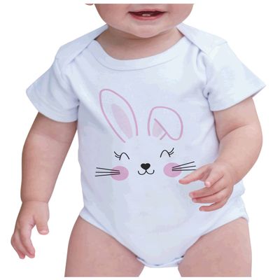 7 ate 9 Apparel Girls Happy Easter Shirts - Bunny Face White Onepiece 6-12 Months