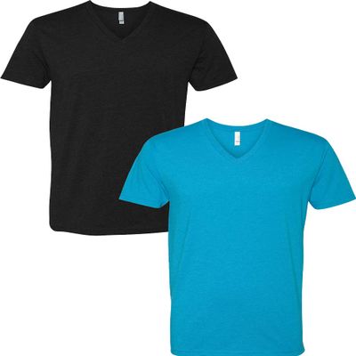 Next Level Apparel 6240 Mens Premium V-Neck Tee 2XL-Black/Turquise