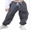 SANGTREE Girl Pants, Multi Pockets Elastic Waist Pull On Cargo Jogger with Drawstring,Dark Grey,13-14 Years Toddler = Tag 170 view 1