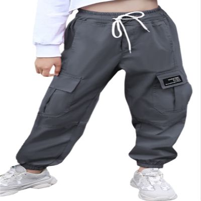 SANGTREE Girl Pants, Multi Pockets Elastic Waist Pull On Cargo Jogger with Drawstring,Dark Grey,11-12 Years Toddler = Tag 160