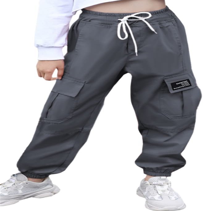 SANGTREE Girl Pants, Multi Pockets Elastic Waist Pull On Cargo Jogger with Drawstring,Dark Grey,11-12 Years Toddler = Tag 160