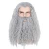 Yan Dream Grey Men Long Curly Hair Wig with Beard, Heat Resistant Synthetic, Classic Style, Adult Men's Cosplay Wig view 1