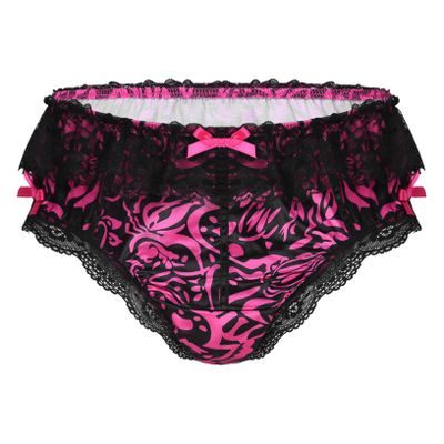 ACSUSS Men Shiny Satin Bulge Pouch Sissy Panties Lingerie Ruffle Crossdress Underwear Hot_Pink X-Large