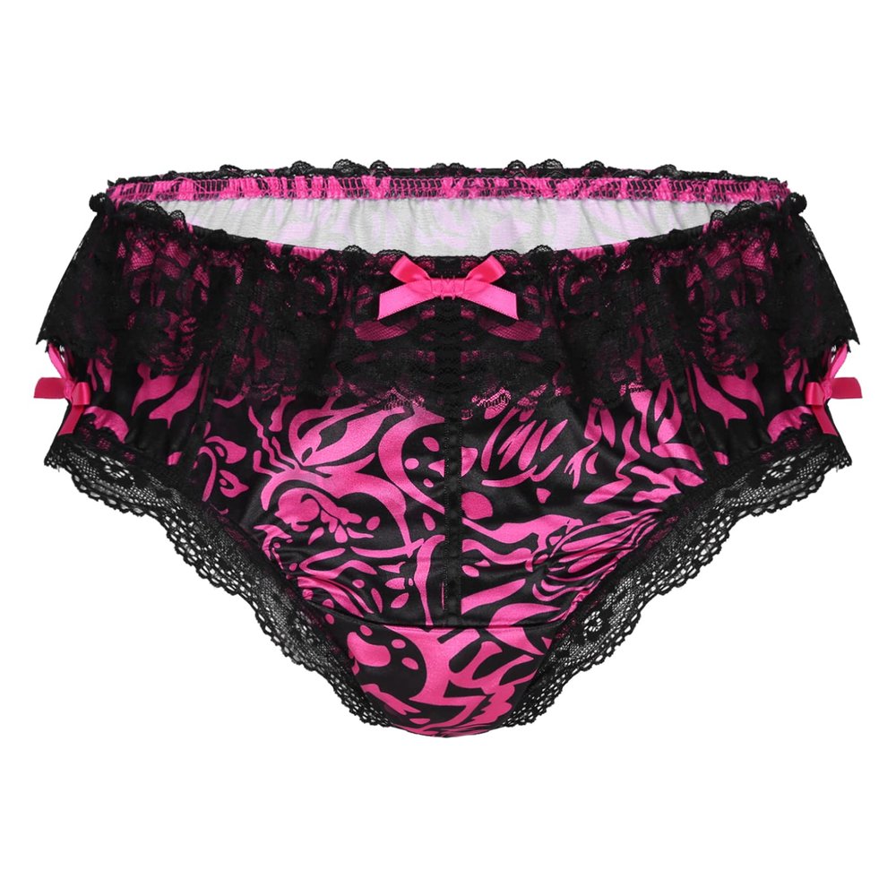ACSUSS Men Shiny Satin Bulge Pouch Sissy Panties Lingerie Ruffle Crossdress Underwear Hot_Pink XX-Large