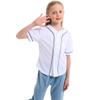 Mowbeat Boys Baseball Jersey Kids Short Sleeve Girls Hip Hop T Shirts Toddler Sport Button Down Jersey Shirt (White,12 Years) view 1