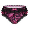 FEESHOW Men's Shiny Satin Lace Ruffle Underwear Bikini Briefs Sissy Crossdress Panties Hot_Pink X-Large view 1