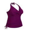 Hilor Women's V Neck Halter Swim Tops Front Twist Swimwear Shirred Tankini Top Amaranth 8 view 4