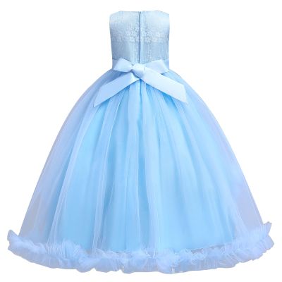 Flower Girl Tulle Dress Vintage Embroidery Beads Dress Sleeveless Applique Poofy Dresses Birthday First Communion Pageant Formal Party Wedding Prom Full Length Gown Blue-Puffy 9-10 Years
