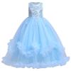 Flower Girl Tulle Dress Vintage Embroidery Beads Dress Sleeveless Applique Poofy Dresses Birthday First Communion Pageant Formal Party Wedding Prom Full Length Gown Blue-Puffy 9-10 Years view 3