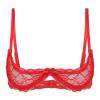 YOOJIA Womens Sheer Mesh Sexy 1/4 Cups Lace Balconette Bra Underwire Push Up Shelf Bralette Tops Lingerie Red XX-Large view 1