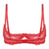 YOOJIA Womens Sheer Mesh Sexy 1/4 Cups Lace Balconette Bra Underwire Push Up Shelf Bralette Tops Lingerie Red XX-Large view 2