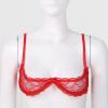 YOOJIA Womens Sheer Mesh Sexy 1/4 Cups Lace Balconette Bra Underwire Push Up Shelf Bralette Tops Lingerie Red XX-Large view 3