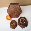 GemeShou 2pcs Wooden Jewelry display tray, Hexagon jewelry display riser, Jewelry retail shop photography propsWalnut Hexagon tray-2pcs view 3
