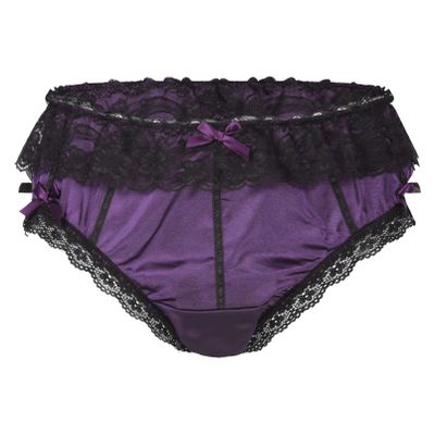 dPois Men's Silky Satin Lace Ruffled Bowknot Panties Knickers Sissy Crossdress Briefs Purple Medium