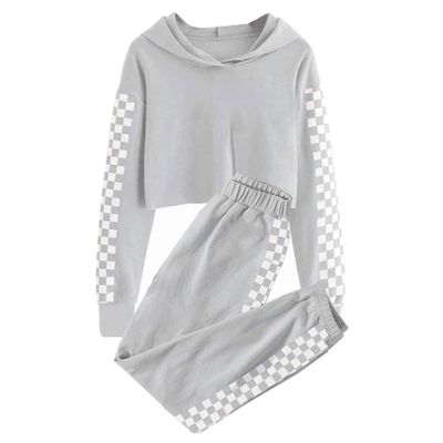easyforever Kids Girls 2 Piece Outfits Sweatsuit Crop Tops Hoodies Sweatshirts Active Sweatpants Jogger Set Tracksuit Grey 11-12 Years
