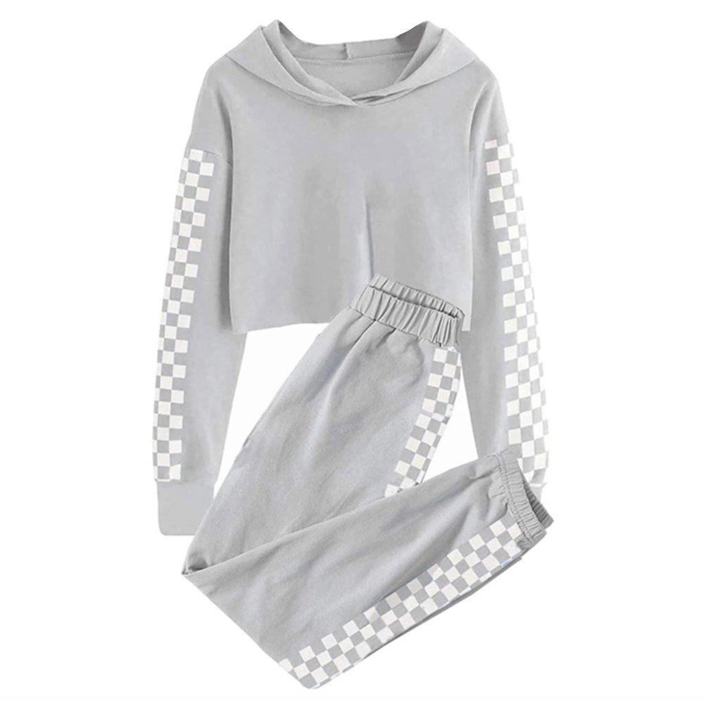 easyforever Kids Girls 2 Piece Outfits Sweatsuit Crop Tops Hoodies Sweatshirts Active Sweatpants Jogger Set Tracksuit Grey 11-12 Years