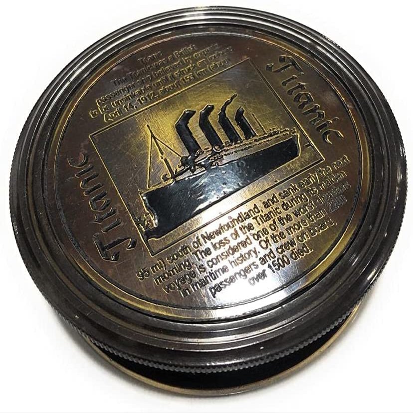 Brass Compass Antique Finish Titanic Compass Vintage Nautical Sailor Article - Maritime Magnetic Gift Camping Compass Engraved with Gift for Boyfriend Girlfriend, Engagement, Anniversary, Wedding Gift