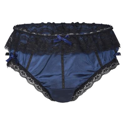 dPois Men's Silky Satin Lace Ruffled Bowknot Panties Knickers Sissy Crossdress Briefs Dark_Blue X-Large