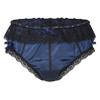 dPois Men's Silky Satin Lace Ruffled Bowknot Panties Knickers Sissy Crossdress Briefs Dark_Blue X-Large view 1