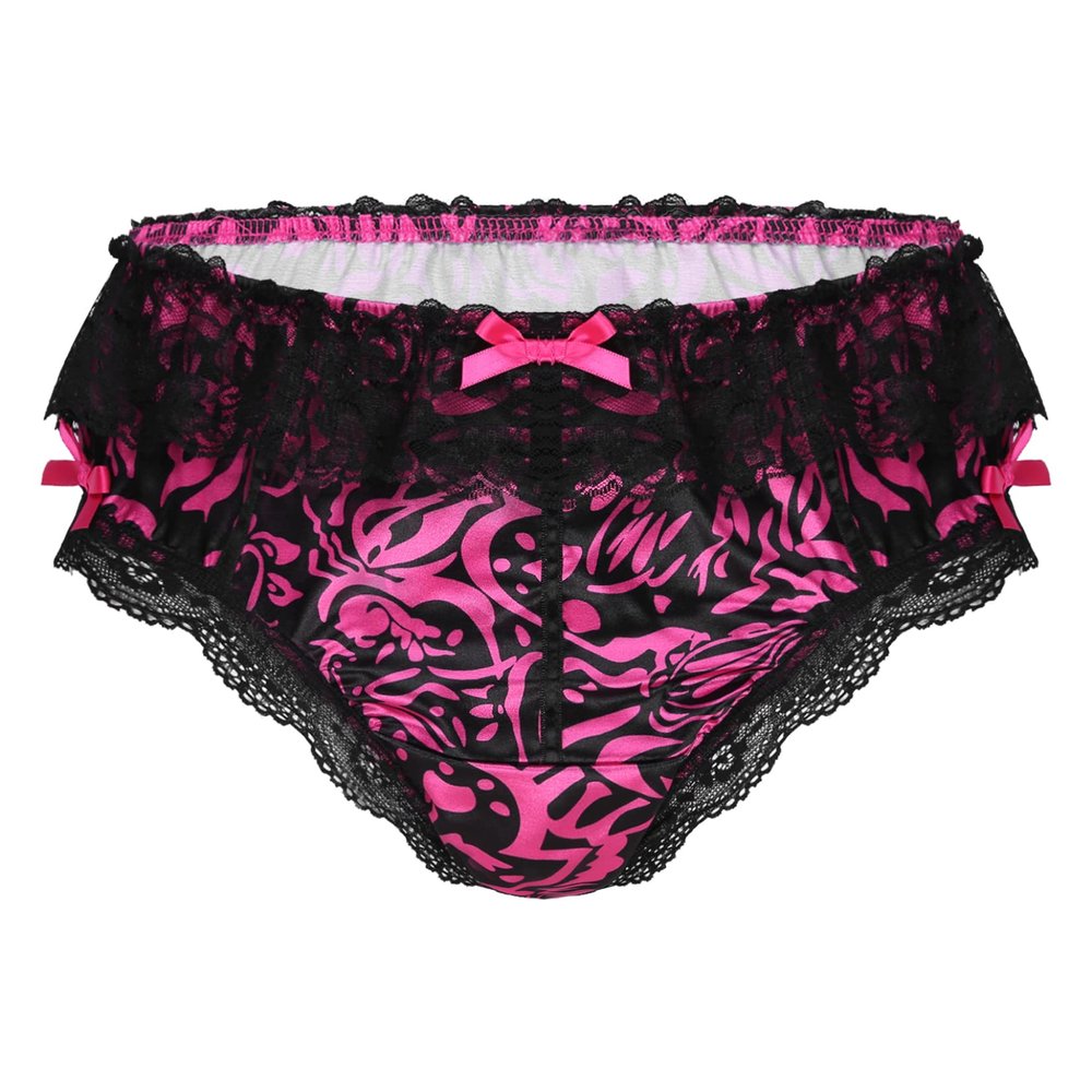 Lejafay Sissy Men's Silky Satin Ruffled Lace Trim Lingerie Underwear French Maid Crossdress Panties Hot_Pink Medium