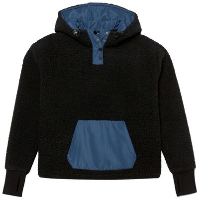Amazon Essentials Women's Teddy Fleece Quarter Button Hooded Jacket - Discontinued Colors, Black, 1X