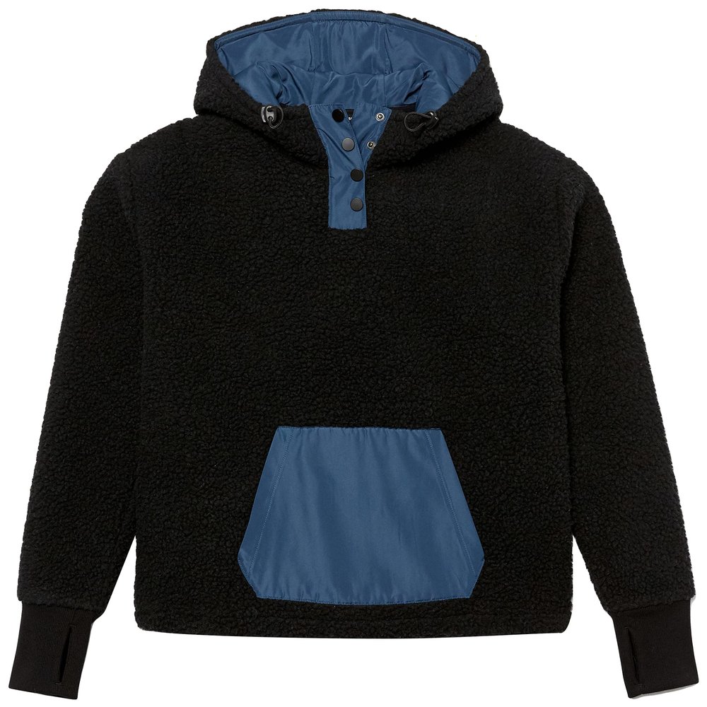 Amazon Essentials Women's Teddy Fleece Quarter Button Hooded Jacket - Discontinued Colors, Black, 1X